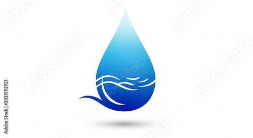 Blue water drop illustration with abstract wave lines for design