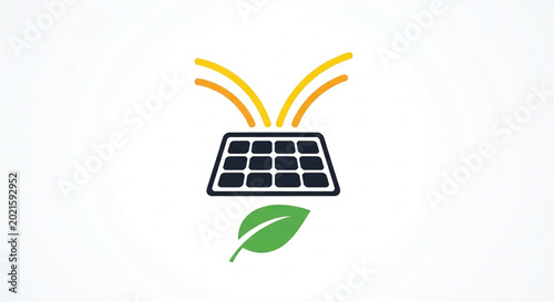 Modern solar panel icon with green leaf for sustainable energy design