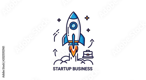 Rocket ship launching representing growth for a new startup business project