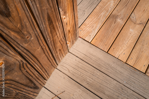 Wooden Deck Corner Detail with Mixed Plank Directions