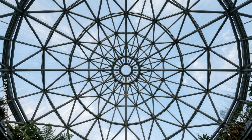 Fototapeta premium Intricate Geometric Dome Structure with Sky Background and Architectural Design.