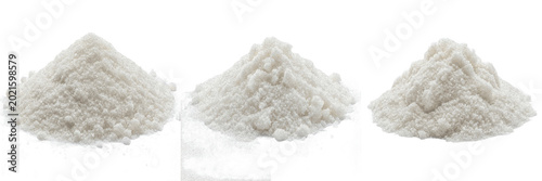 Foto Heap of White Granulated Sugar or Fine Sea Salt Grains for Cooking and Culinary