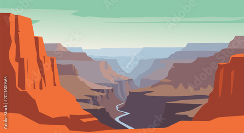 Tableau sur toile Vast Grand Canyon Landscape Illustration, a Majestic Canyon in the American Sout