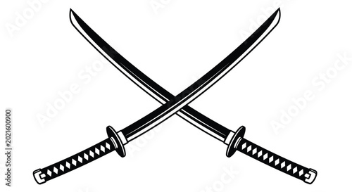 Crossed japanese katana swords illustration on a white background