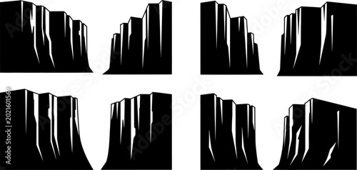 Tableau sur toile Stylized black canyon wall silhouettes with vertical striations vector art