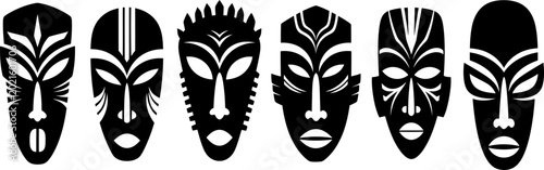 Fotografi Set of six tribal mask designs featuring intricate patterns vector illustration
