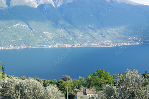 sea, cloud uns moutains, village, house