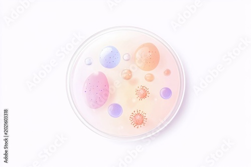 Scientific study of microorganisms in petri dish flat illustration