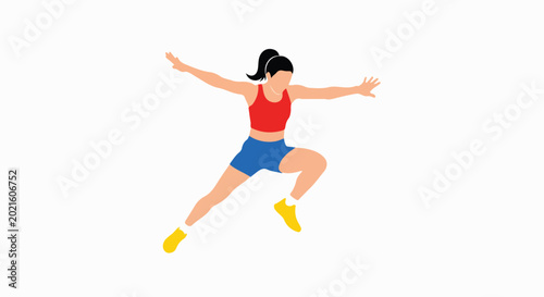 Active woman in sportswear jumping and exercising, isolated on a white background, representing fitness and healthy lifestyle