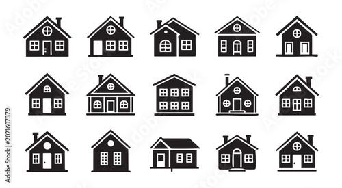 Detailed house silhouette set for neighborhood planning architectural mapping and estate inventory.