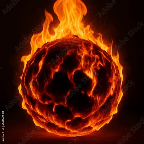 Flaming sphere surrounded by intense fire and glowing heat  