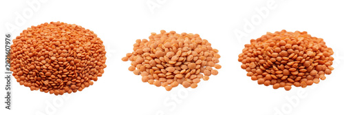 Cuadro en lienzo Set and collection of heap of raw orange lentils isolated on white background