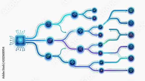 Neural network or AI branching diagram illustration