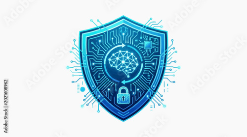 Cybersecurity shield with brain and lock