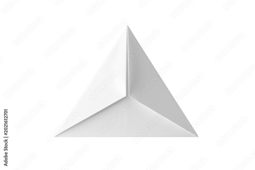 Fototapeta premium White 3d paper triangle geometric shape with clean edges, abstract folded origami design empty template