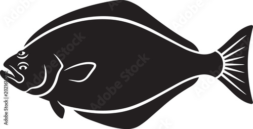 Photography Silhouette of a flatfish a simple black vector illustration of a halibut for sea