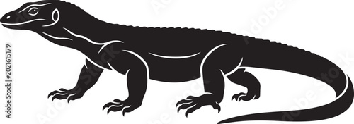 Billede på lærred Black Komodo dragon silhouette a vector illustration of a large lizard for wildl
