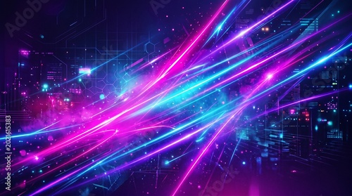 Abstract Neon Light Streaks in Futuristic Cyber Background