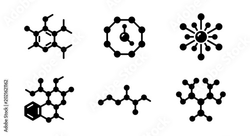 Molecular Structure Icons, Chemistry Science Symbols, Abstract Network Graphics