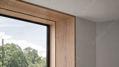 fenestration. Architectural detail of a modern window, framing a clean interior with even natural light. real-estate listings.