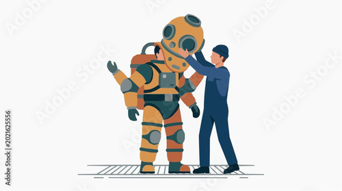 Diver Preparing for Deep Sea Exploration with Assistance