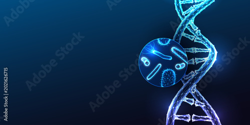 Tableau sur toile Microbiology, genetic research and biotechnology concept with bacteria cell and