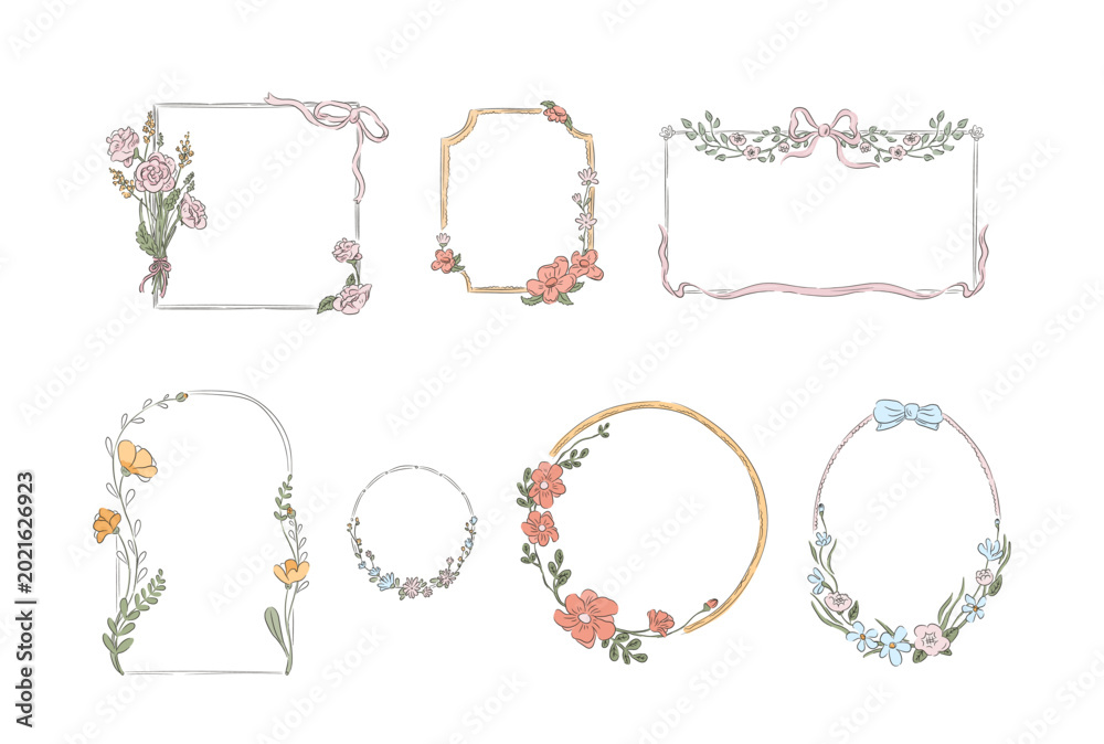 Obraz premium Floral Frame Set Hand Drawn