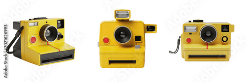 Cuadro en lienzo 3D Render of Vintage Yellow Instant Film Camera Isolated on White Background for