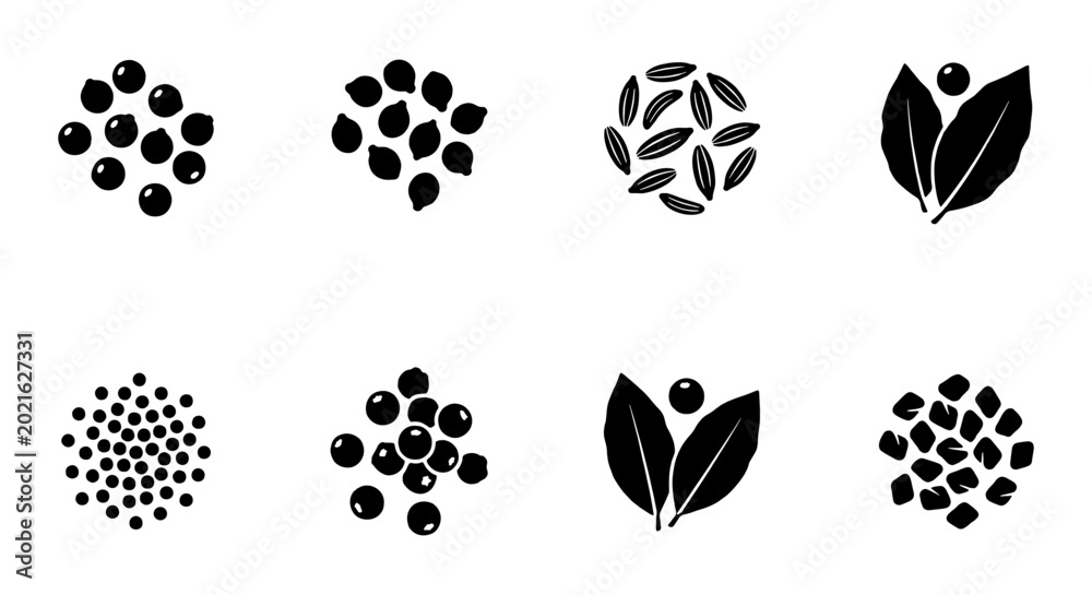 Fototapeta premium Organic Seed & Berry Icons, Natural Elements, Minimalist Food Graphics