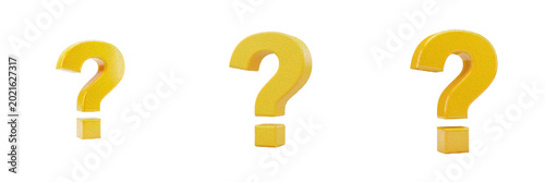 Schilderij op canvas 3D Render of Big Yellow Question Mark Symbol Isolated on White Background for FA