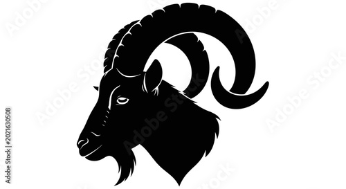 Tableau sur toile Capricorn Zodiac Sign Silhouette - Stylized Goat Head with Horns