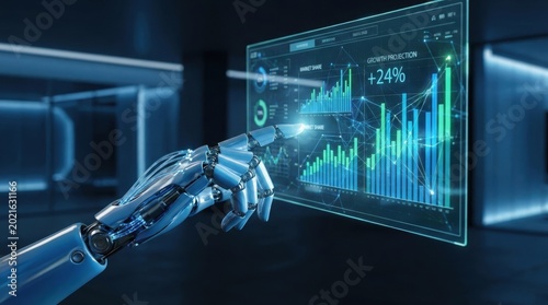 AI Robot Hand Analyzing Financial Growth Dashboard