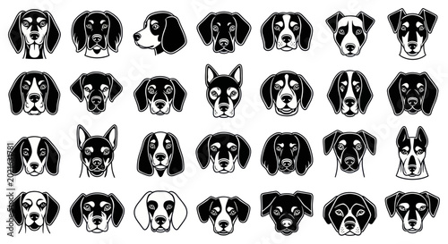 Foto Diverse Dog Breeds Portrait Collection - Black and White Line Art