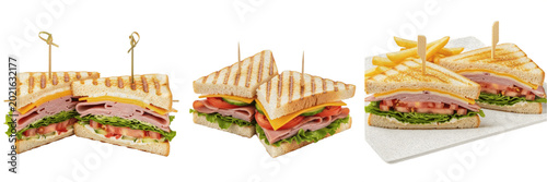 Tableau sur toile Club sandwich wedges with toothpicks premium PNG stock photo, realistic layered
