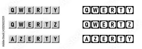 Tableau sur toile Stylized Keyboard Layout Types Icon Set including English QWERTY German QWERTZ and French AZERTY with 3D Style Key Button and Flat Design