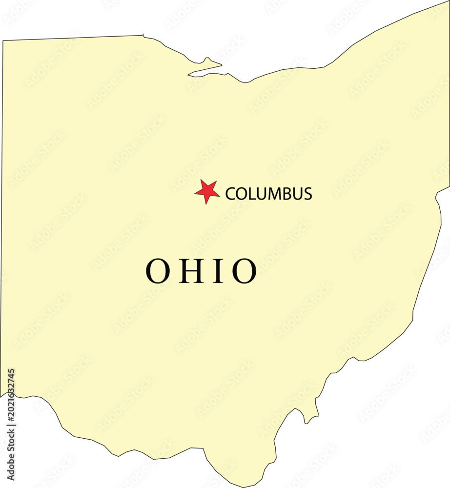 Obraz premium Isolated Map of Ohio State with Capital City Columbus Vector Illustration