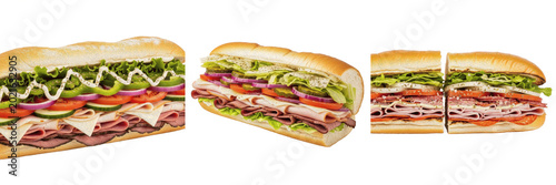 Foto Submarine sandwich baguette fast food premium PNG stock photo, realistic sub bag