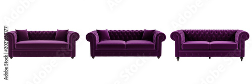 Foto 3D Render of Elegant Purple Velvet Sofa Isolated on White Background Premium Hig