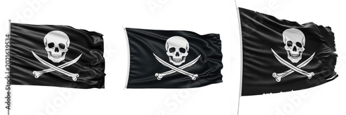 Foto Black Pirate Flag Jolly Roger Skull and Crossbones Banner Buccaneer Sea Robber S