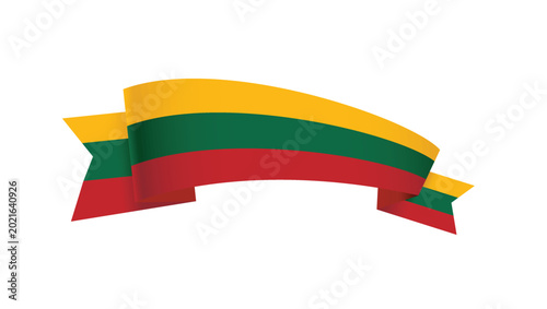 Foto Lithuania flag ribbon banner, curved Lithuanian tricolor isolated design