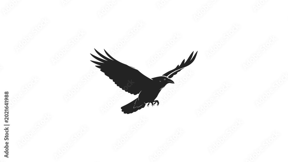 Obraz premium Minimalist Black Silhouette of a Flying Raven