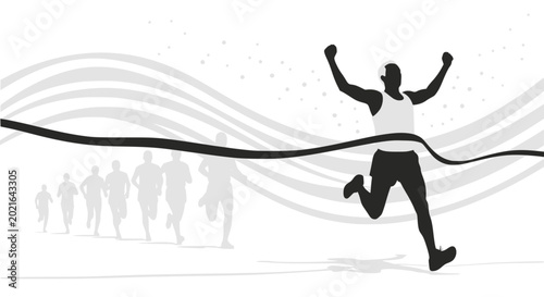 Group of marathon runners on abstract swirl backgr. Vector illustration of a group of marathon runners competing in a street race on abstract swirl background. Vector. Transparent SVG version.