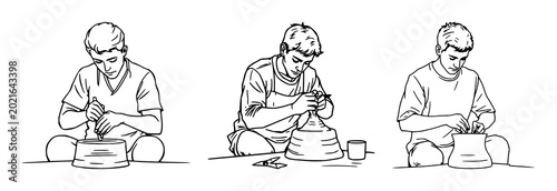 Foto Artist set with continuous single stroke black line illustration of a person scu