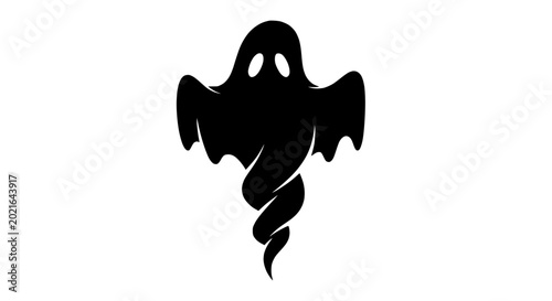 Photos Black ghost silhouette icon, spooky character, halloween symbol