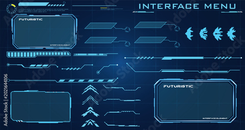 Dynamic digital user interface set with advanced futuristic elements, High Tech HUD Interface Menu Panels for Game UI	