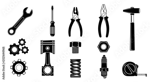 Mechanical Hardware Tools and Automotive Spare Parts Vector Elements