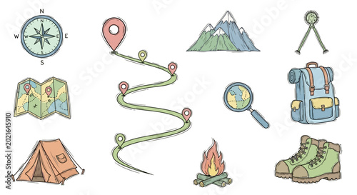 Obraz na plátně Adventure Camping Hiking Gear Icons Set