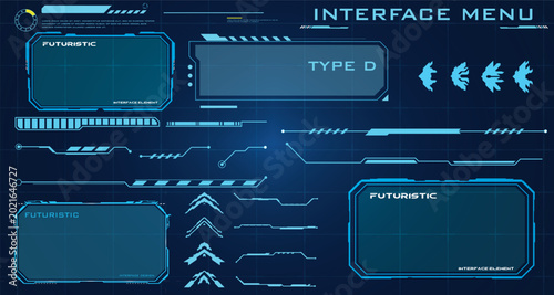 Futuristic Digital Interface Elements for User Experience Design and Technology Applications. High Tech HUD Interface Menu Panels for Game UI	