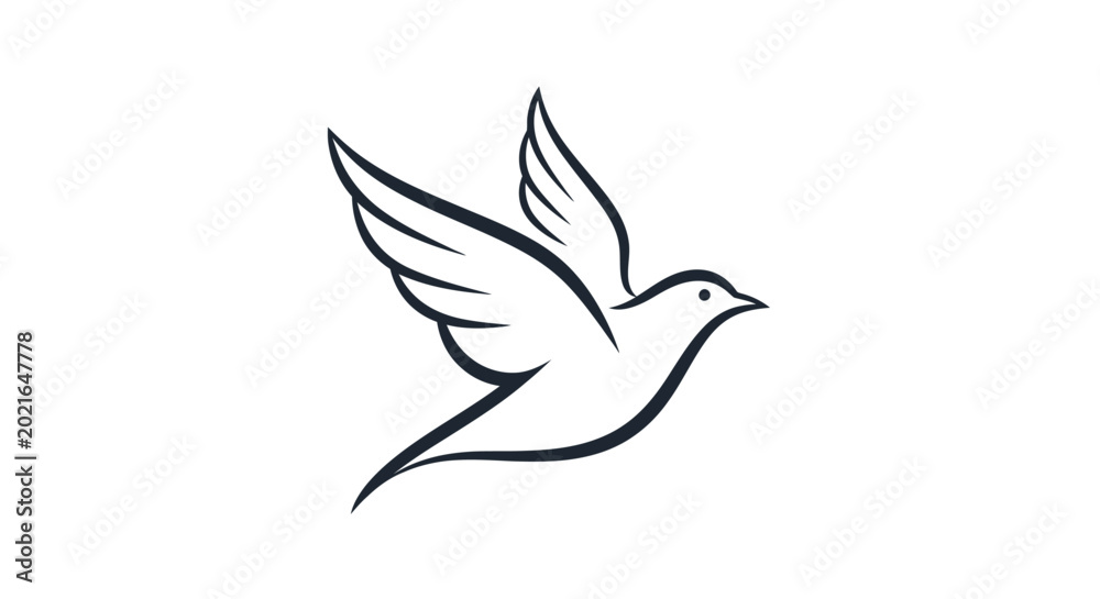 Obraz premium Elegant Dove Silhouette Flying Freely Against White Background, Symbol of Peace and Hope