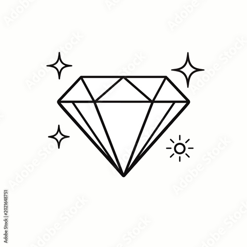 Minimalist Diamond Icon with Sparkling Accents Outline Design